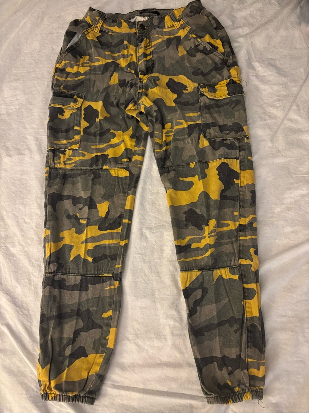 American Bazi Los Angeles Yellow & Olive Camo Cargo Pants